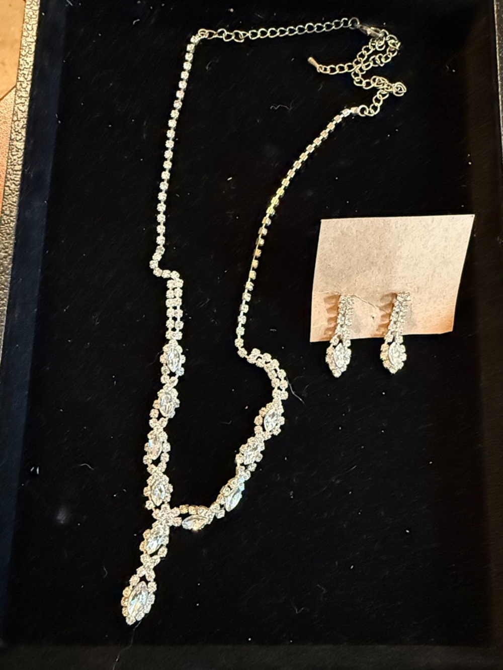 Crystal Drop Necklace and Earrings Set - Silver Tone